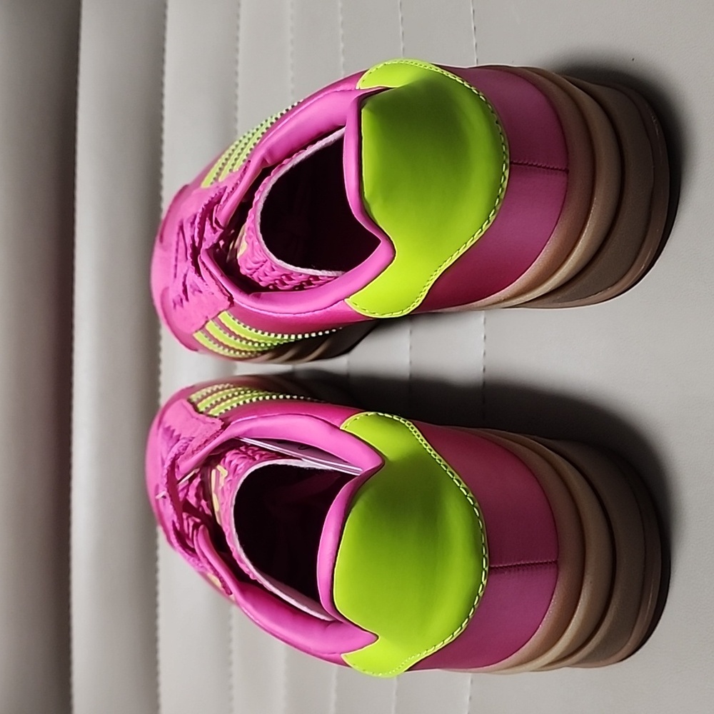 ADIDAS GAZELLE Bold Platform Sneakers W 10 11 RARE Pink Green Satin Trainers Gum - Picture 10 of 16
